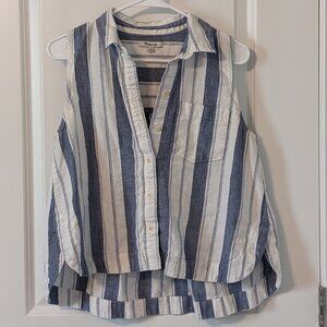 Madewell Blue Striped Button-Down Tank Top - Size Medium
